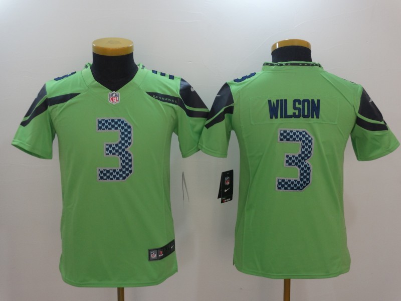 Youth Seattle Seahawks #3 Russell Wilson Green Color Rush Limited Jersey->->Youth Jersey